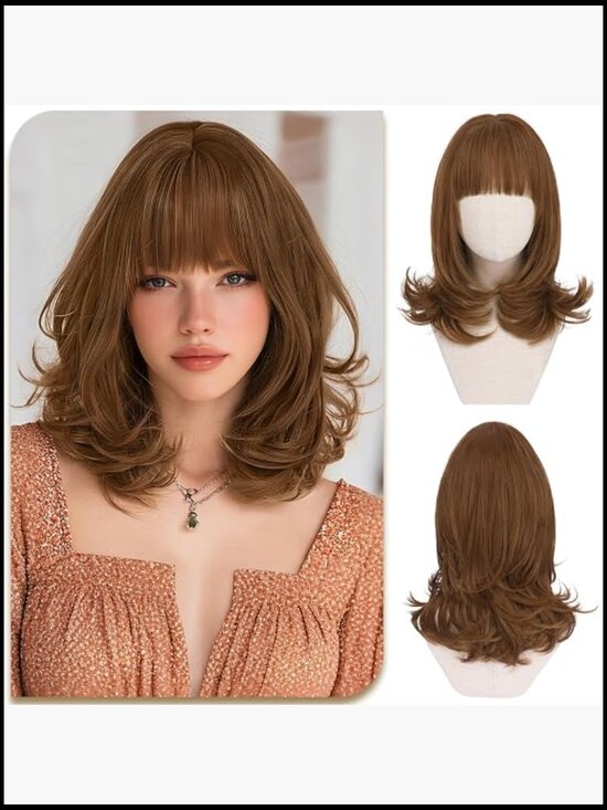 15 Inch Layered Straight Bob Wig with Bang Heat Resistant Synthetic Hair for main image 6